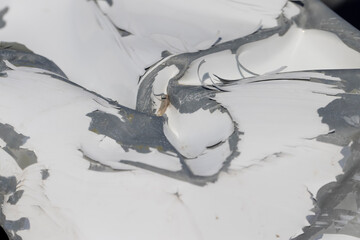 the part of the damaged car is white after the accident
