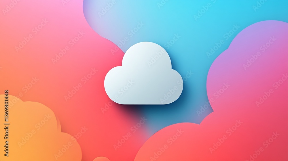 Poster White cloud computing icon over colorful abstract background representing data storage
