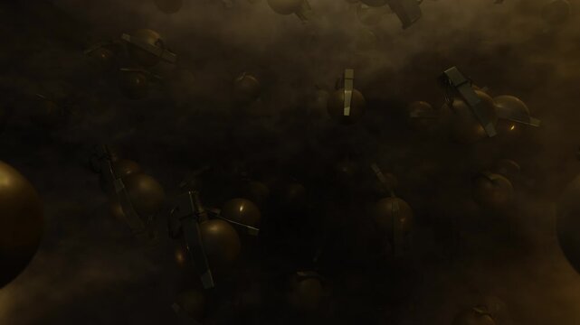 Hand Grenade In The War, 3D illustration Background for documentary films and cinematic in war history scene. Also good background for scene and titles, logos.