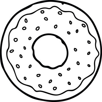 recommend clip art: Black outline donut with sprinkles, illustration, sweet dessert concept, isolated