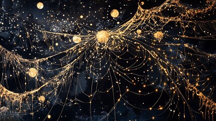 Celestial Weavers with Spiders Spinning Webs into Constellations Dripping Stardust
