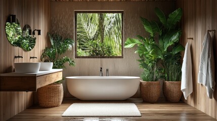 Modern jungle-view bathroom interior