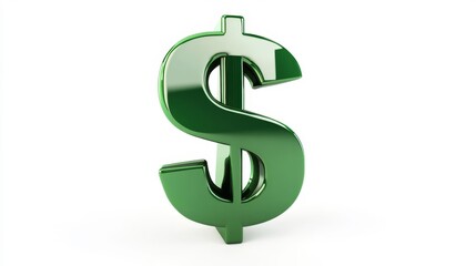 Obraz premium Glossy green dollar symbol standing upright on white background.