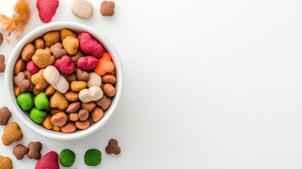 Vibrant Colorful Pet Food in Bowl on White Background