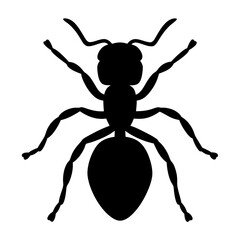 A graphic silhouette of a single ant, showcasing its detailed form and structure. This image is ideal for design elements or educational content