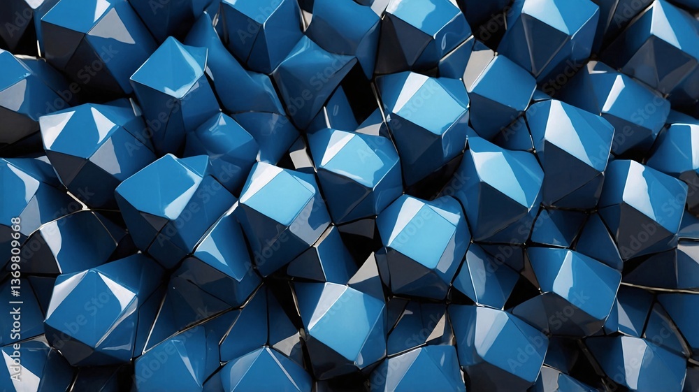 Poster a vibrant array of glossy blue geometric shapes creates a visually captivating pattern.