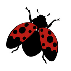 Ladybug silhouette in full display, showcasing its iconic polka-dot pattern on its wings in a simple and classic illustration. 