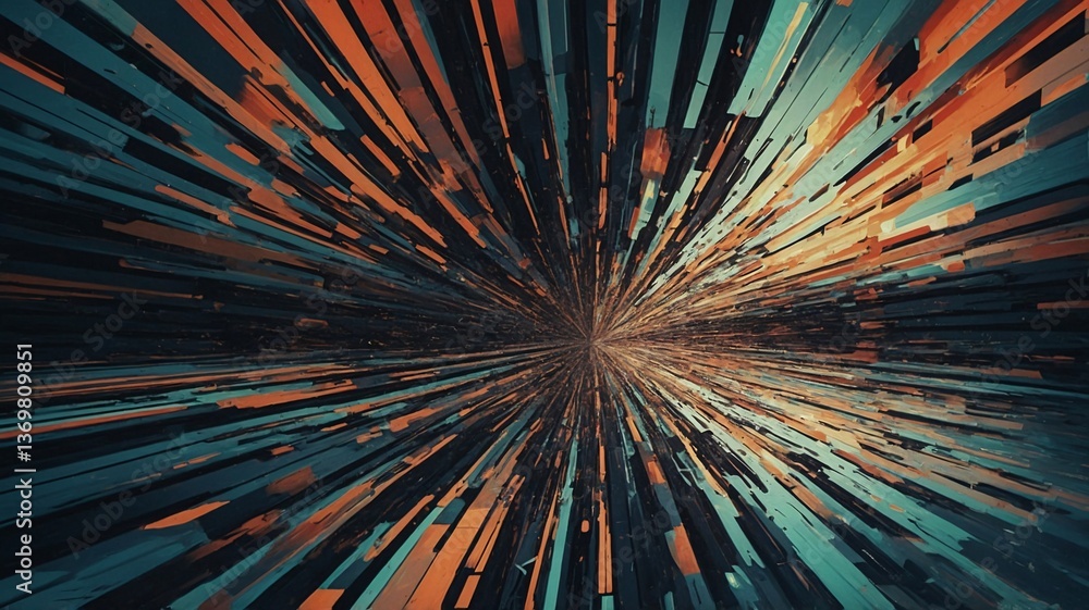 Aufkleber an abstract burst of vibrant teal and orange lines emanates from the center, creating a sense of dyn