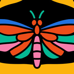 Colorful Butterfly Illustration: A vibrant and stylish illustration of a butterfly with colorful wings against a black background, perfect for designs.