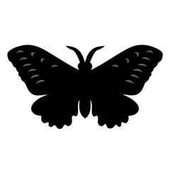 Silhouette of a Butterfly: A minimalist graphic silhouette of a butterfly, rendered in solid black, with its wings elegantly outstretched, symbolizing transformation, beauty, and freedom.
