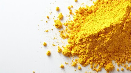 Vibrant Yellow Powder Pigment Spill on White Background