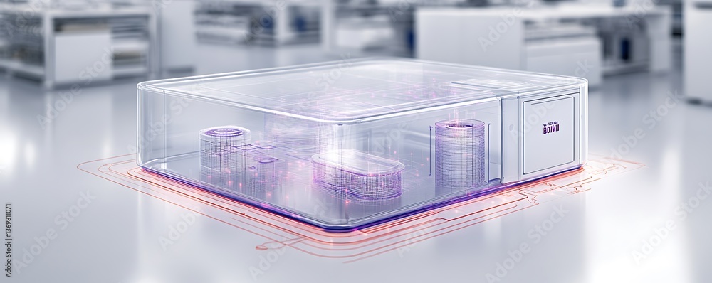 Poster a translucent box containing internal components in a laboratory