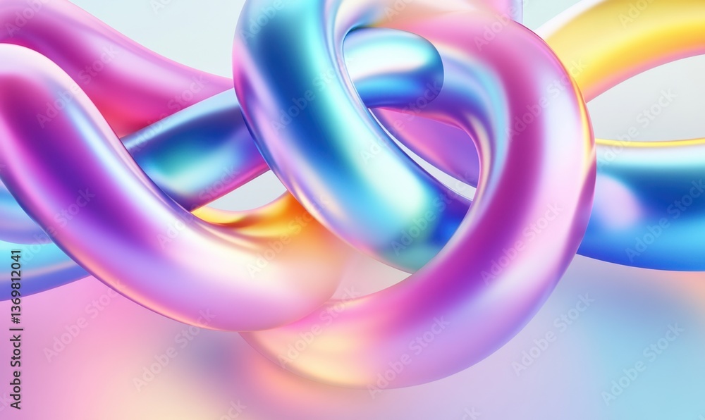 Poster iridescent swirling abstract shapes on gradient background for digital art