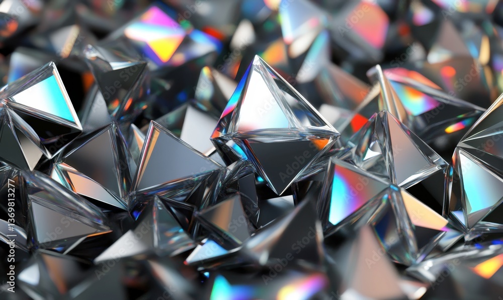 Poster iridescent triangular prisms background for abstract design, tech, or sci-fi
