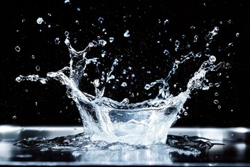 The beauty of an abstract water splash highlighted by an elegant black backdrop.