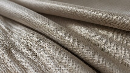 Fototapeta premium Close-up of textured beige fabric showcasing intricate woven patterns.