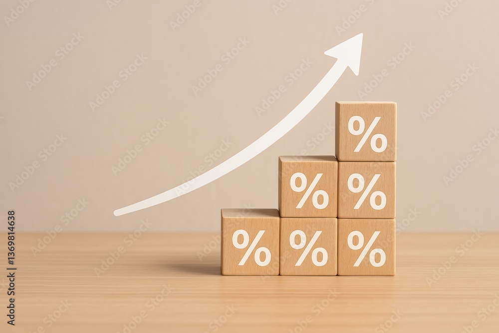 Poster financial growth: visualizing upward financial movement with ascending blocks marked with percentage