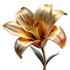 3d elegant golden lily flower isolated on transparent background