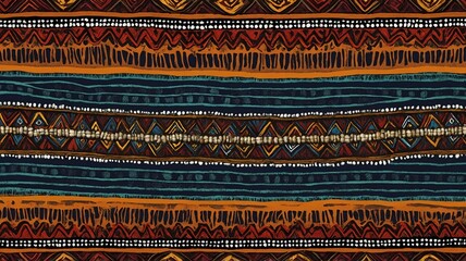 Bold abstract ethnic patterns featuring vibrant tones of red, blue, and orange.