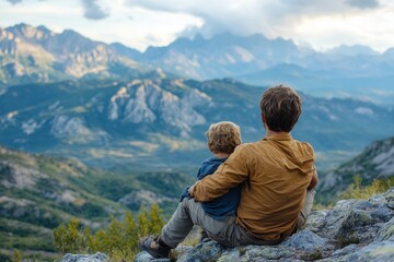 The little boy and his family climb the mountains and are tired of going on, and rest in the arms of a courageous older brother. A teenage boy helps his younger