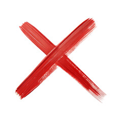 Brush strokes red cross mark isolated on transparent background.