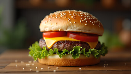 Sesame Seed Burger with Fresh Tomato Slices