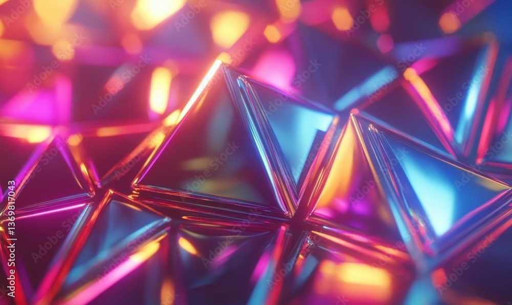 Poster Neon-lit triangular pyramids background for futuristic, abstract design