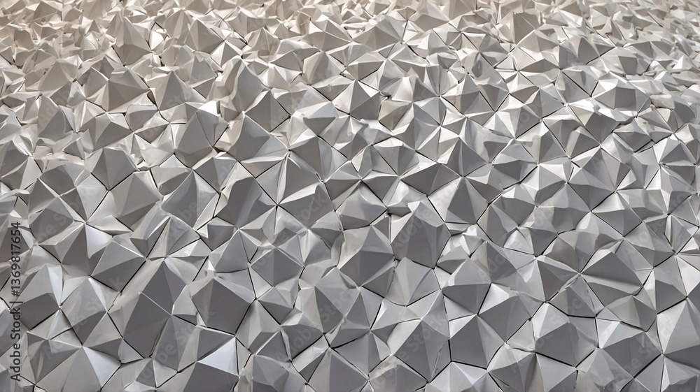 Poster a textured wall made of intricately folded white paper, creating a visually stimulating three-dimens