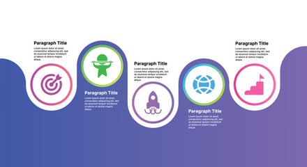 Modern infographic template for business presentations: step-by-step process with numbers, text blocks, and graphic elements for easy demonstration of a plan, strategy, or report.