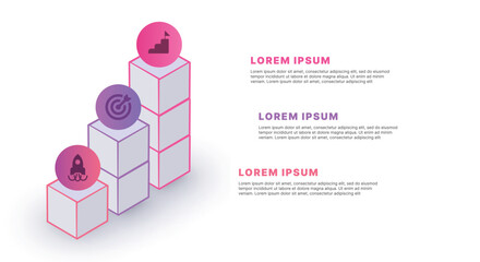 Modern infographic template for business presentations: step-by-step process with numbers, text blocks, and graphic elements for easy demonstration of a plan, strategy, or report.