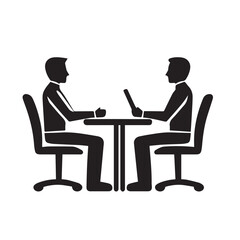 Minimalist Business and Office Icons – Silhouettes of Professionals Working on Laptops, Remote Work, Freelancer, and Corporate Meeting Symbol