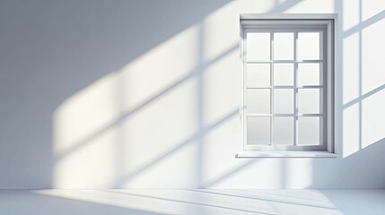 Obraz premium Sunlight streams through a window onto a white room.