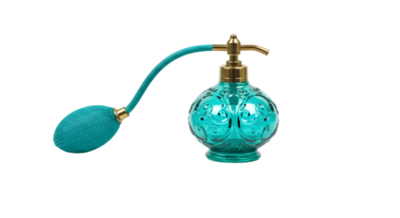 Vintage Perfume Bottle with Elegant Design and Decorative Atomizer in Teal Color for Home Decor and Personal Use, Ideal for Gifts or Collecting