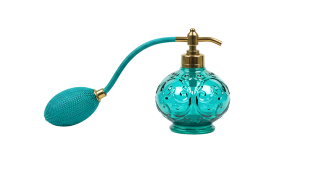 Vintage Perfume Bottle with Elegant Design and Decorative Atomizer in Teal Color for Home Decor and Personal Use, Ideal for Gifts or Collecting