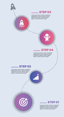 Modern infographic template for business presentations: step-by-step process with numbers, text blocks, and graphic elements for easy demonstration of a plan, strategy, or report.