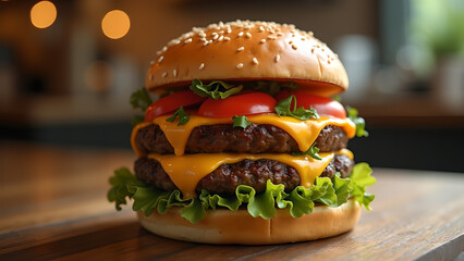 Delectable Double Cheeseburger, Ready to be Served