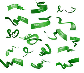 Set Of Different Style Of Saudi Arabia Abstract Ribbon Flags 3d Illustration