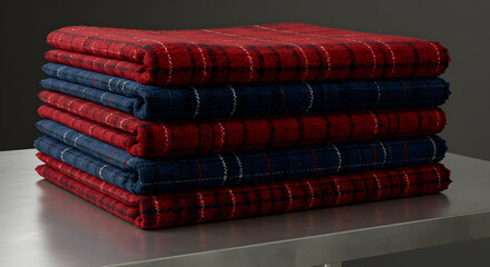 Stacked Red And Blue Checkered Towels