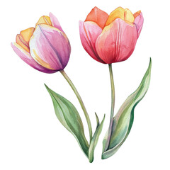 Fototapeta premium Vibrant Watercolor Tulips in Pink and Yellow for Floral Designs
