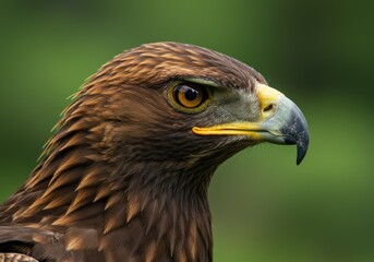 Obraz premium A golden eagle's intense gaze is captured in stunning detail, showcasing its majestic features and golden plumage.