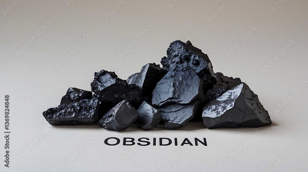 Poster obsidian rock collection displayed in a clean, minimalistic setting