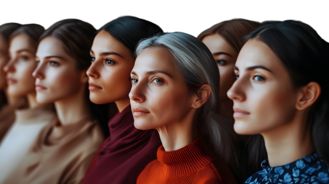 Women's Equality Day, Girls power, diversity, feminism, concept with diverse women faces. Many diverse women of different ages, nationalities and religions come together.