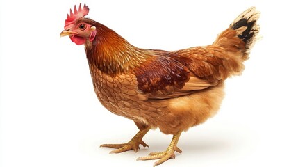 Fototapeta premium Realistic brown hen standing isolated on white background in natural style.