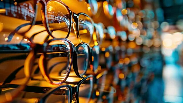 Store window with glasses, suitable for advertising opticians and fashion brands.
