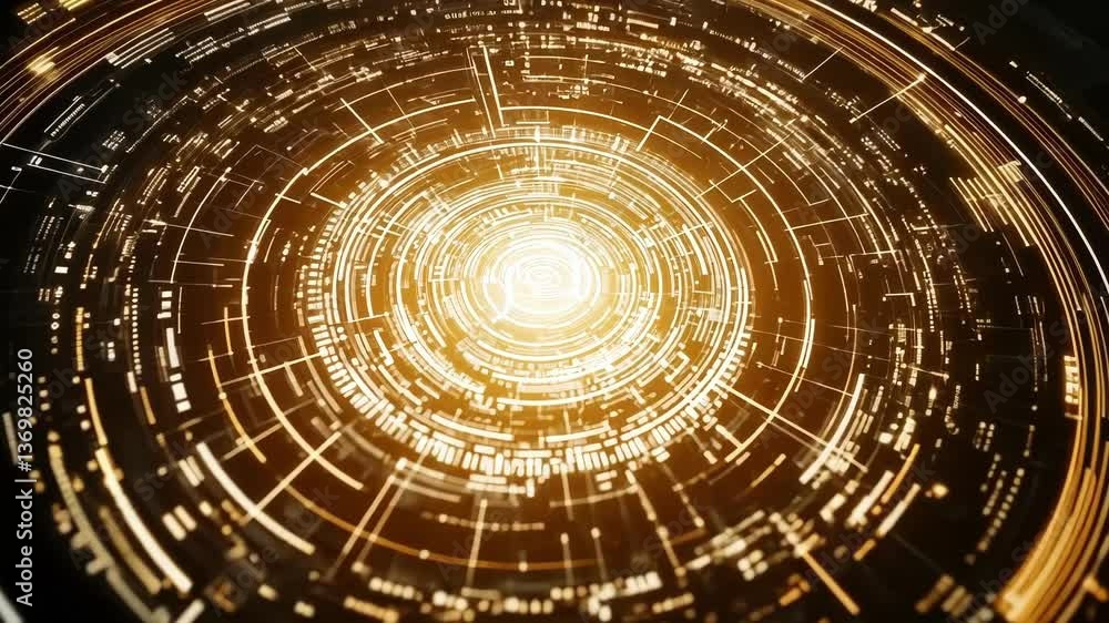Aufkleber golden light radiating from center of futuristic cyber security interface, protecting data flow with