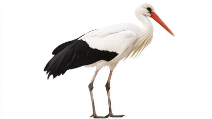 White stork standing in profile with clean white background