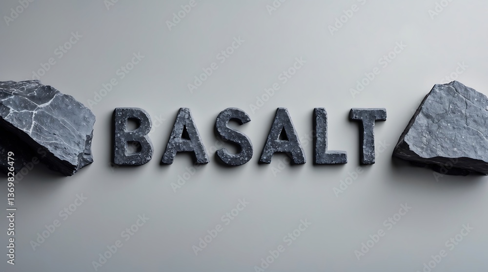 Aufkleber exploring basalt stone typography with polished basalt rocks on a neutral background