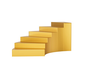 Golden staircase with curved design for architectural concepts and creative displays. 3d illustration