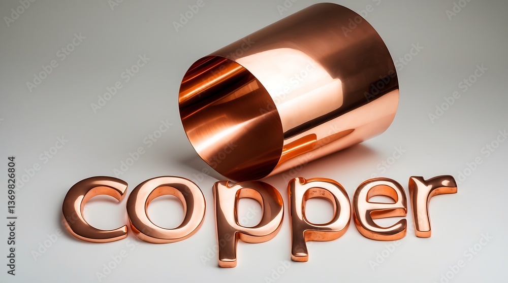 Poster polished copper typography showcasing texture and shine in a minimal setting