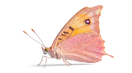 A butterfly with a pink body and orange wings